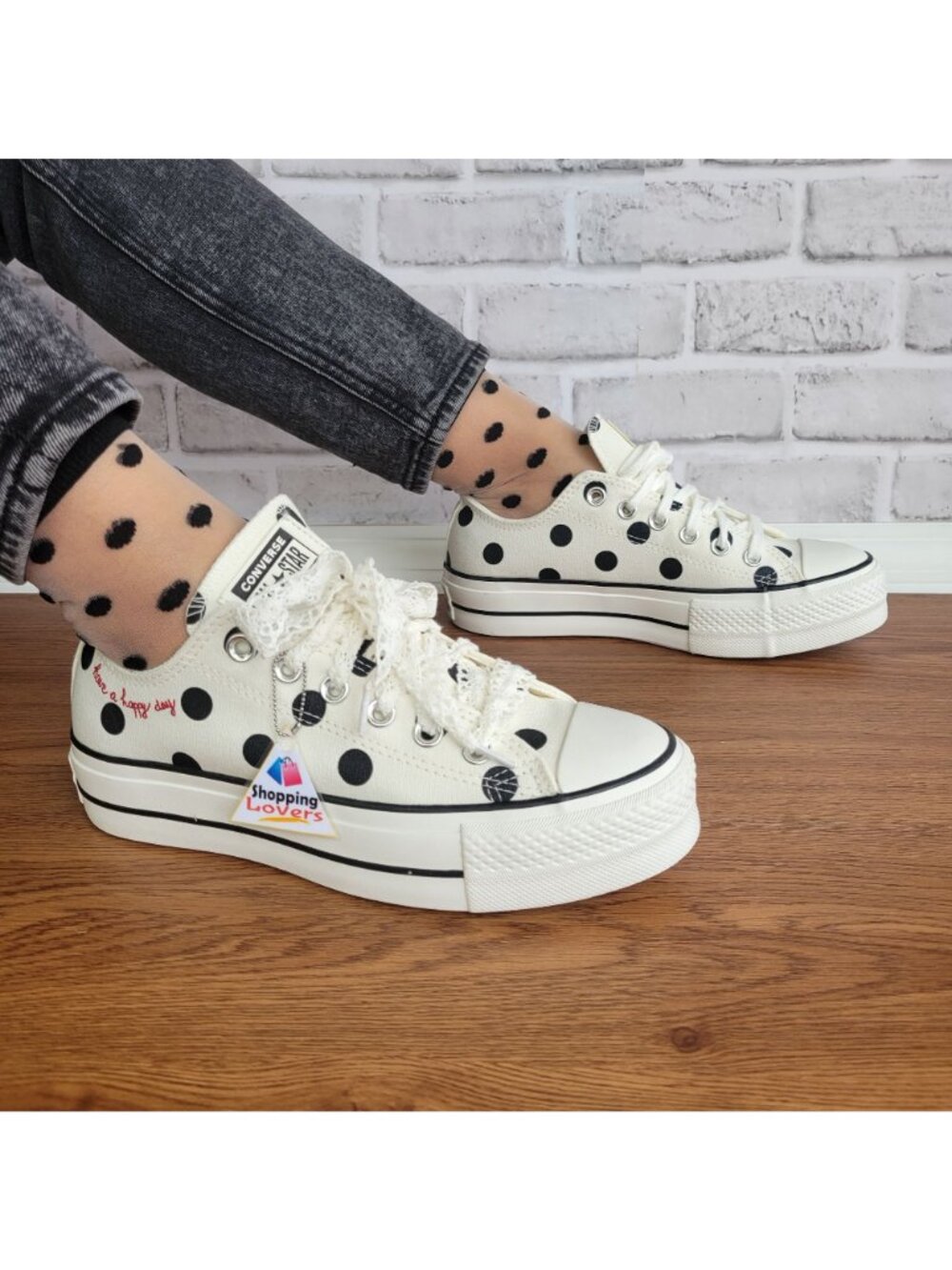 ❤️Chuck Taylor All Star Lift Platform Polka Dots 10 Women Shoes White A10689C❤️ - Picture 2 of 14